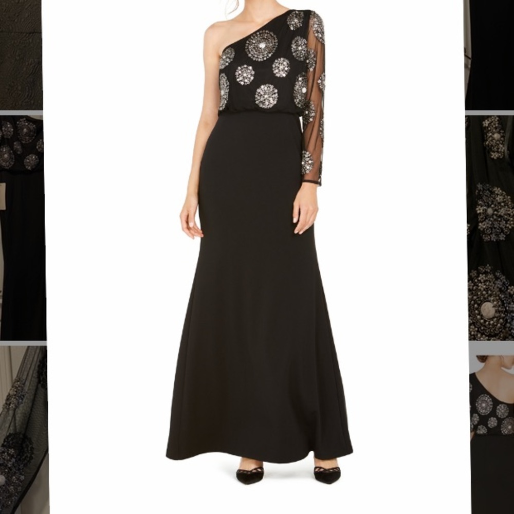 Adriana Papell Beaded One Shoulder Gown